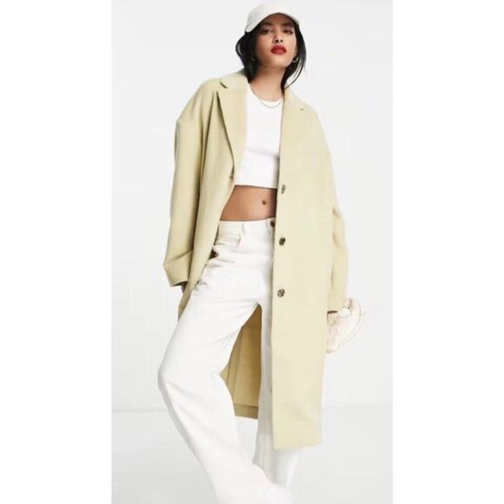 TOPSHOP Coat Women’s 12  Slouchy Longline Button Up Cream Light Yellow